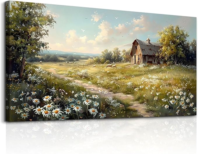 KELIYUAN Large Wall Decor Canvas For Living Room Wall Art For Bedroom Office Wall Decor Vintage Country Field Painting Pictures Decoration Artwork Farmhouse Home Decor Mural Aesthetics 24"x48"