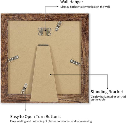 iRahmen 8x8 Picture Frame with Mat 6x6 - High Definition Real Glass Wooden Photo Frames for Tabletop Display and Wall Mounting (Brown, Set of 2)
