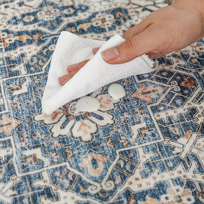 Washable Hallway Runner Rugs 2x6: Soft Ultra Thin Low Pile Carpet Machine Washable Indoor Lightweight Rug Runner Anti Slip Backing Rugs for Living Room Bedroom Kitchen 2'x6' Blue