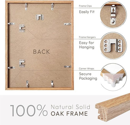 11x14 Picture Frame, 11x14 Solid Oak Frames with Mat to 8x10, 14x11 Wooden Frames for Wall, Natural Oak Wood Frame, Set of 3