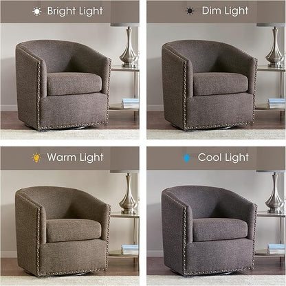 Madison Park Swivel Barrel Accent Chair, Upholstered Curved Back with 7-Inch Thick Woven Cushion, 360° Swivel, Nailhead Trim, Comfy Chair for Living Room, Bedroom, Office, 28" Wide, Chocolate, Tyler