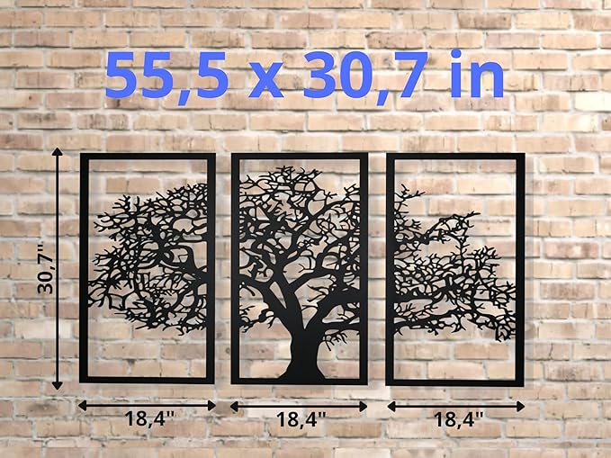 VAILLA Tree of Life Wall Art Decor Set of 3 Wall Hanging Sculpture Modern Wall Home Decoration 3D Textured Sculptures for Living Room Bedroom Office Dinnig Room 3 Panels Family Tree Wall Hangings (55"L x 31"W)