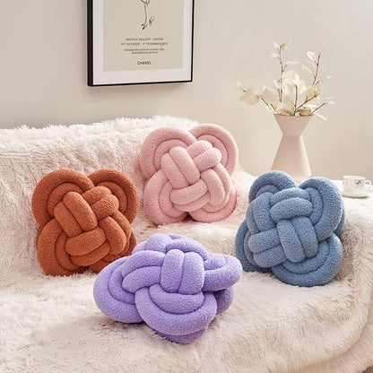 Knot Pillow, 12" Soft Decorative Throw Pillows for Couch Bed, Gray Pink Knotted Plush Throw Pillow Handmade Square Cushion Home Decor Pillows (Rust Red, 12 Inches X12 Inches)