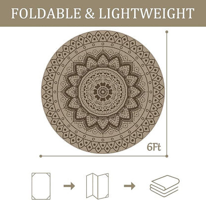 Easy Jute Outdoor Round Rug, 6ft Washable Indoor Outdoor Patio Rug, Brown Non Slip Round Area Rug Farmhouse, Boho Carpet for Backyard Patio