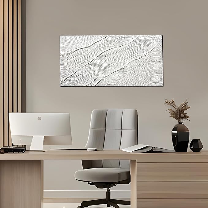 Tarfupth Large Abstract Canvas Wall Art for Living Room White Minimalist Textured Painting Hand Painted Modern Neutral Artwork for Bedroom Office Decor 20"x40"