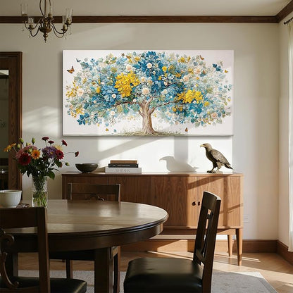 imjiayu Tree of Life Wall Art, Oversized Wall Art, Family Tree Wall Decor, Nature Butterfly Flower Plant Painting Prints, Modern Extra Large Pictures for Living Room Dining Room Office Hotel 29"x57"