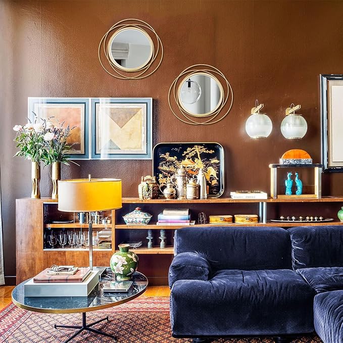 3 Set. Round Mirrors for Wall Decor Living Room Bedroom Bathroom Dining Room Metal Circle Mirror Set Boho Decorative Sunburst Wall Art Accent Entryway - Gold 11 in.