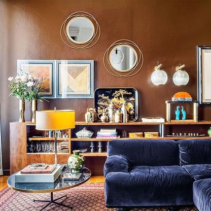 3 Set. Round Mirrors for Wall Decor Living Room Bedroom Bathroom Dining Room Metal Circle Mirror Set Boho Decorative Sunburst Wall Art Accent Entryway - Gold 11 in.