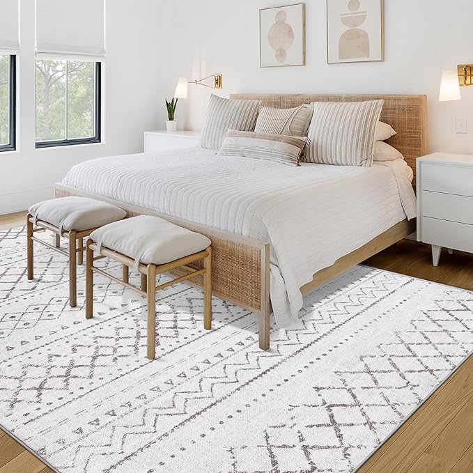 Area Rug 3x5 Geometric Rug: Washable Boho Moroccan Rugs Soft Farmhouse Rug, Modern Neutral Stain Resistant Indoor Floor Carpet for Livingroom Bedroom Dining Table Nursery(Dark Grey,3X5)