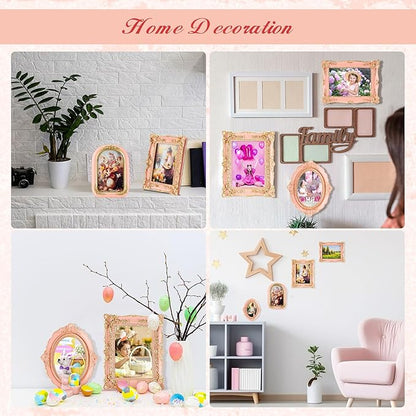 Geetery 4 Pcs Vintage Picture Frames Set, Pink Ornate Baroque Frames for Gallery Wall, Antique Victorian Decorative Photo Frame for Tabletop or Wall Display, Shabby Cottagecore Home Decor