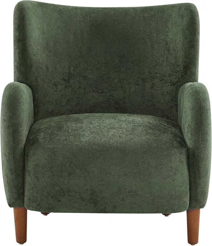 Christopher Knight Home Dolly Velvet Wingback Club Chair, Bedroom Comfy Reading Chair, Low Profile Accent Chair, Solid Wood Frame, Olive Green+Teak