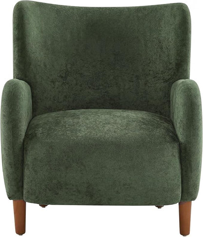 Christopher Knight Home Dolly Velvet Wingback Club Chair, Bedroom Comfy Reading Chair, Low Profile Accent Chair, Solid Wood Frame, Olive Green+Teak