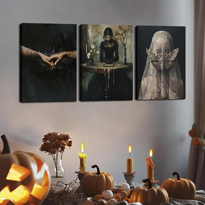 Dark Academia Wall Art, Moody Gothic Victorian Canvas Wall Decor Painting, Vintage Creepy Aesthetic Artwork Poster Prints Pictures for Living Room Bedroom 12x16 Inch Framed