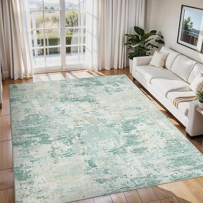 ROYHOME Modern Abstract Area Rug 9x12 Non Slip Non Shedding Rug Low Pile Stain Resistant for Bedroom Living Room,Green