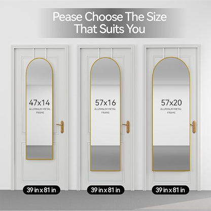 SCWF-GZ 57x20 Door Hanging Full Length Mirror, Floor (Height 5.7ft just Body in1.3ft) or Wall Mounted Metal Frame Arch Dressing Mirrors for Bedroom Bathroom Living Room 57 20 inch Gold