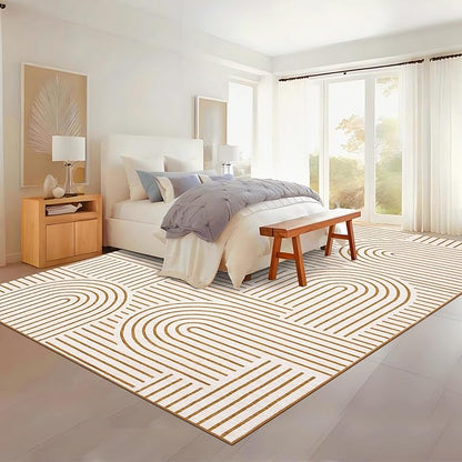 ROYHOME Washable Rug 9x12 Area Rugs for Living Room, Abstract Rug for Bedroom, Soft Rainbow Non Slip Throw Rugs with Rubber, Low Pile Stain Resistant Boho Geometric Carpet for Dining Room, Orange