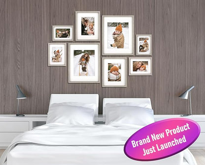8 Piece Shadow Box Style Gallery Wall Frame Set – Deep Photo Frame Set with Mat for 8x10, 5x7 and 4x6 - Multiple Sizes Picture Frame Set for Wall Collage – Assorted Picture Frames for Wall (Gray)