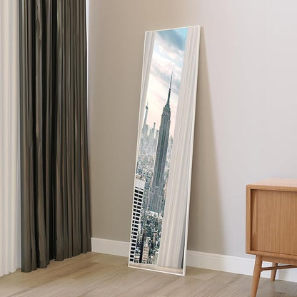 ANYHI Over The Door Mirror, 47" x 12" White Door Mirror Full Lenth, 2 Hooks, Door Mount or Wall Mount, for Bedroom, Living Room, Bathroom