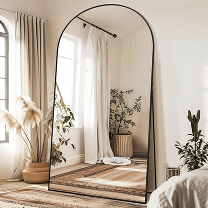 Antok Oversized Full Length Mirror with Stand, 91"x46" Arched Floor Mirror, Aluminum Frame, Wall Mounted/Leaning/Free Standing, Large Body Mirror for Bedroom Living Room Entryway Dressing Room,Black