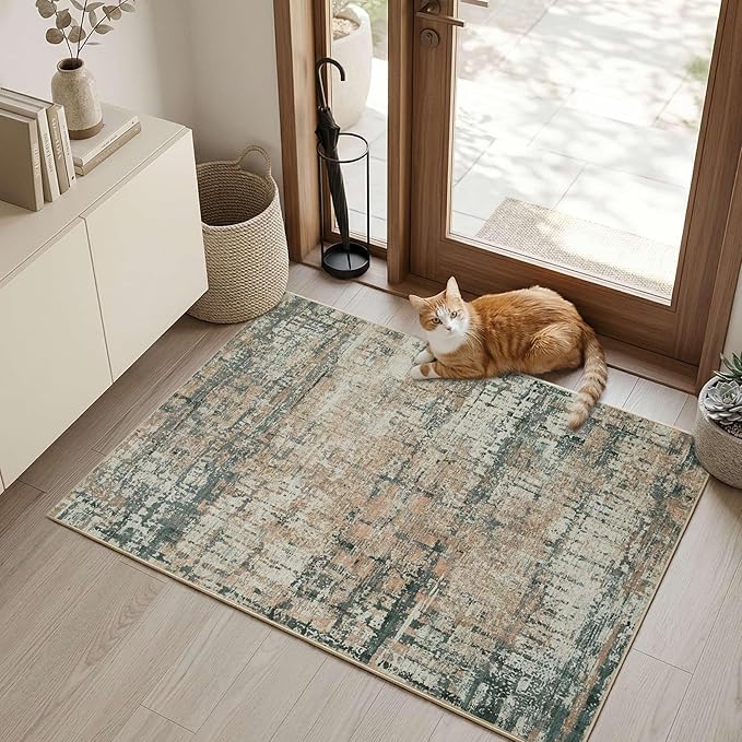 Rugxara 2x3 Entryway Rug,Door Mat Indoor Entrance, Washable Non Slip Kitchen Bathroom Rugs, Ultra-Thin Throw Small Rug for Front Door, Moss