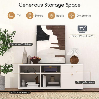 Giantex TV-Stand for Bedroom Entertainment Center - Modern TV Console Cabinet with 2 Drawers, 4 Compartments, Adjustable Feet, Media TV Storage Cabinet for Small Spaces, Entryway, Living Room, White