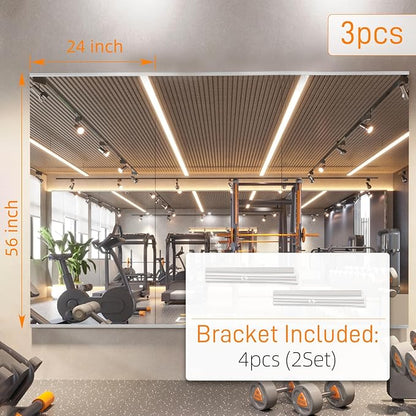 pertetey Home Gym Mirror, 56X24 Inch(Each)-3Pack Large Frameless Tempered Glass Full Body Wall Mounted Mirror for Gym, Yoga, Exercise, Dance Studio