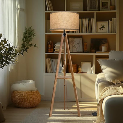 EOEYYOYB Floor Lamps for Living Room, Modern Standing Lamp with Shelf, 3 Color Temperature Led Bulb Tall Lamps with Foot Switch for Bedroom and Office, Burlywood
