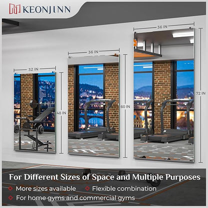 Keonjinn Gym Mirrors for Home Gym Wall Large, 48" x 32" x 2Pcs Full Body Exercise Mirror for Home Gym, Dance Studio, Garage, Acitvity, Fitness