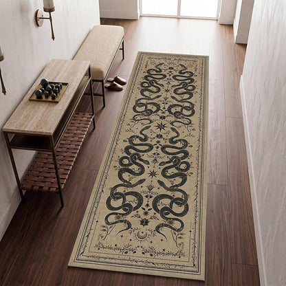 Garvee Snake Gothic Washable Kitchen Runner Rug 2x6 Dark Whimsical Unique Soft Thin Indoor Floor Mat for Bathroom Hallway Entryway Bedroom Indoor Decor Low Pile Non-Slip TPE Backing Taupe