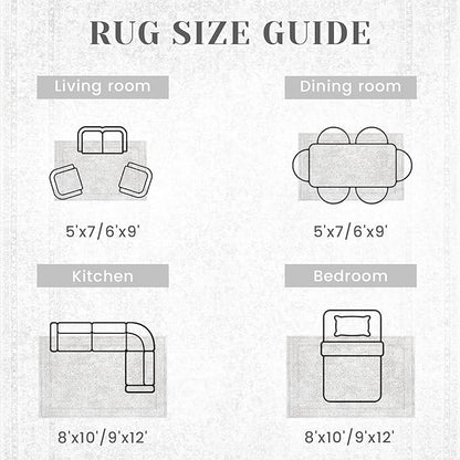 6x9 Area Rugs for Living Room: Washable Vintage Floral Rug Low Pile Non-Slip Boho Carpet for Nursery Bedroom Dining Room (Floral Grey, 6'x9')