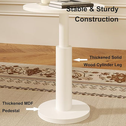 LAATOOREE Round Side Table, Accent Drink Coffee Table, 15" Pedestal End Table, Spacious Top, Thick Solid Wood Legs, for Small Spaces, Living Room, Sofa Couch, Bedroom (White)
