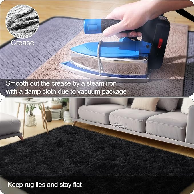 qulint Black Rug for Living Room, 10x14 Area Rug for Bedroom Soft Fluffy Large Carpet, Shag Shaggy Modern Alfombra para Sala for Boys and Girls Dorm Classroom Office Home Decor (10ft x 14ft, Black)