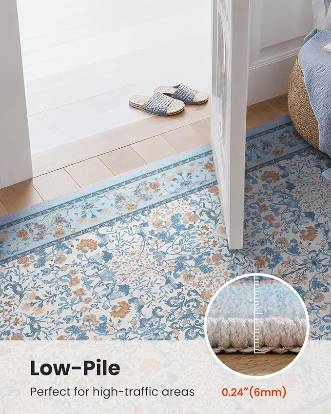 AMADA HOMEFURNISHING 5x7 Area Rug, Washable Living Room Rug with Non-Slip Backing, Low Pile and Durable Edge Binding, Vintage Soft Floral Rugs for Living Room, Bedroom, Dining Room