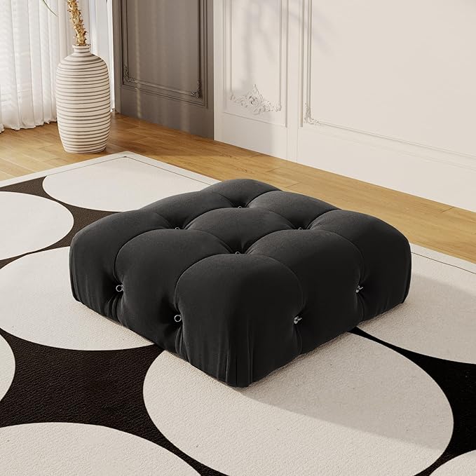Modular Sectional Couches for Living Room, Modern Luxury Velvet Bubble Couch with Reversible Chaise Ottoman, Deep Seat Cloud Sectional Sofa (Ottoman, Black)