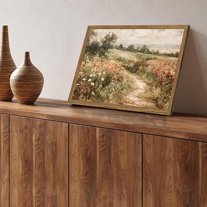 Vintage Floral Wall Art Nature Country Wildflower Wall Decor Painting Modern Botanical Flower Farmhouse Landscape Artwork 3D Textured Sandstone for Living Room Bedroom 16x24 inch Wood Framed