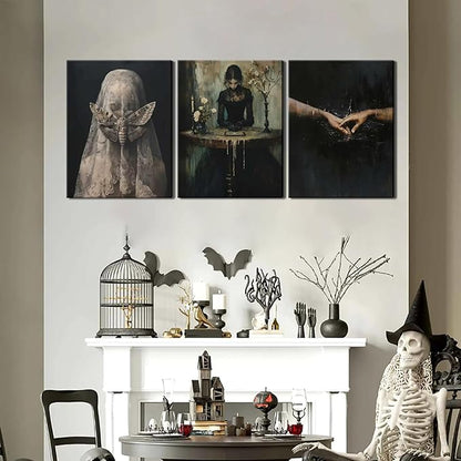 Dark Academia Wall Art, Moody Gothic Victorian Canvas Wall Decor Painting, Vintage Creepy Aesthetic Artwork Poster Prints Pictures for Living Room Bedroom 12x16 Inch Framed