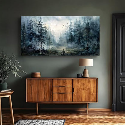 SERIMINO Large Wall Art for Living Room, Landscape Canvas Prints Paintings, Foggy Forest Pictures Wall Decor Aesthetic, Pine Trees Modern Home Decor, Bedroom Bathroom Office Artwork 29"X57"