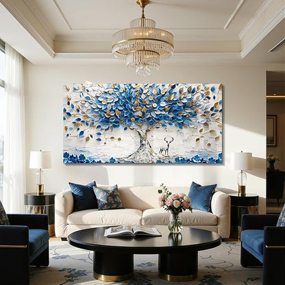 imjiayu Oversized Wall Art, Tree of Life Wall Art, Abstract Art Wall Decor, Blue and White Money Tree Canvas Prints, Modern Extra Large Pictures for Living Room Dining Room Office Hotel 29"x57"