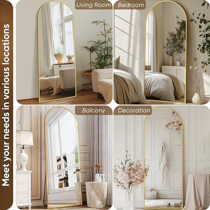 Antok Arched Full Length Mirror, 58"x19" Gold Metal Frame Floor Mirror for Bedroom Living Room, Freestanding/Wall Mount/Leaning