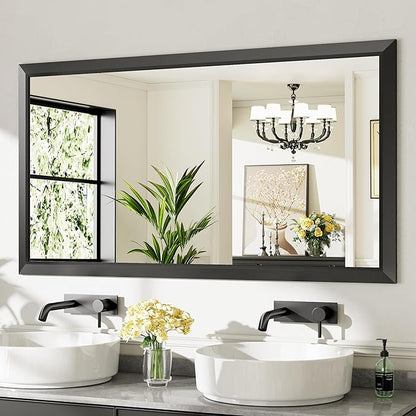 Briivue 55.1x30.1 Inch Black Bathroom Mirror for Wall, Thick Metal Framed Rectangle Mirrors for Over Sink, Bedroom, Living Room, Entryway, Anti-Rust, HD Tempered Glass