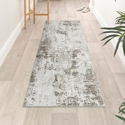 ROYHOME Modern Abstract Runner Rug 2x5 Washable Non Slip Stain Resistant Rug for Bedroom Living Room Non Shedding Low Pile Indoor Floor Cover,Taupe/Beige