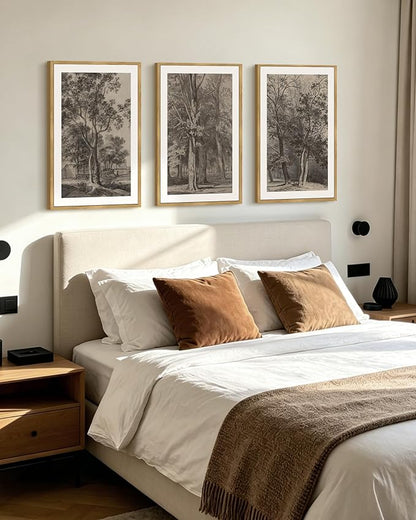PHOPAGO Vintage Tree Framed Wall Art Large 16x24in Retro Forest Wall Decor Nature Wilderness Sketch Paints Modern Bedroom Living Room Decor - Natural Framed