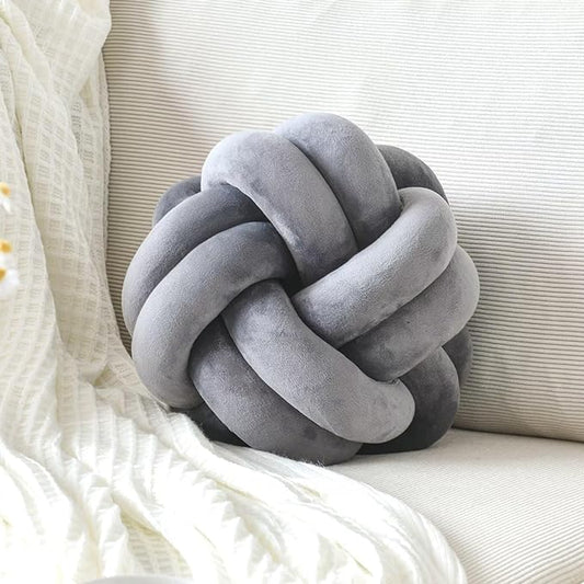 Knot Pillow Ball, Soft Decorative Throw Pillows Cushion, 11 Inch Round Plush Knotted Pillows Dark Gray Pillow, Modern Home Throw Knot Decorative Cushion for Bedroom, Sofa, Couch