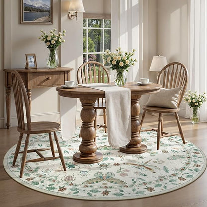 Lahome Insect Washable Round Area Rug, Soft Round Rugs 6ft Ultra-Thin Non-Slip, Boho Large Circle Carpet for Bedroom Living Room Kitchen Nursery Vionnet, Beige
