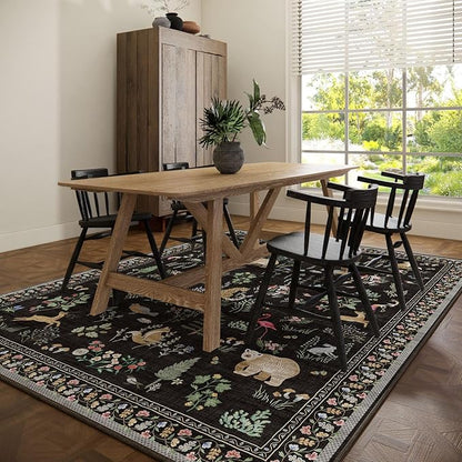 9x12 Area Rugs for Living Room: Washable Bedroom Rug Vintage Stain Resistant Non Slip Low Pile Soft Lightweight Carpet for Kitchen Dining Room Farmhouse Nursery Kids Room Home Office