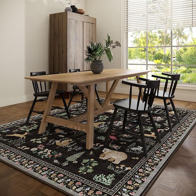 Washable Area Rugs for Living Room: 8x10 Bedroom Rug Stain Resistant Non Slip Low Pile Soft Lightweight Carpet for Kitchen Dining Room Farmhouse Nursery Kids Room Home Office