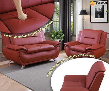 Living Room Furniture Sets, 2-Piece Red Faux Leather Loveseat and Chair, Living Room Sofa Set, Sofa Couches for Office, Bedroom, Apartment