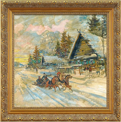 Open Back Wood Frame for 8x8” Canvas Paintings, 2.4” Wide Ornate Art Frame for Stretched Canvas Prints Artwork, Gold Wall Decor for Home Office Gallery, No Plexiglass & Backing Board