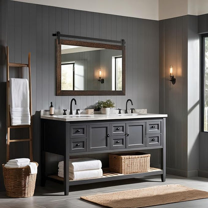 COGOOD Bathroom Mirrors for Over Sink - 41 x 26 Farmhouse Barn Door Wall Mirror for Bathroom, Living Room, Entryway Wall Decor Black Brown