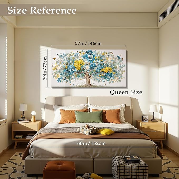 imjiayu Tree of Life Wall Art, Oversized Wall Art, Family Tree Wall Decor, Nature Butterfly Flower Plant Painting Prints, Modern Extra Large Pictures for Living Room Dining Room Office Hotel 29"x57"